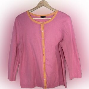 Talbots Lightweight Button Front Pink Cardigan Sweater Size LP Stretch Office